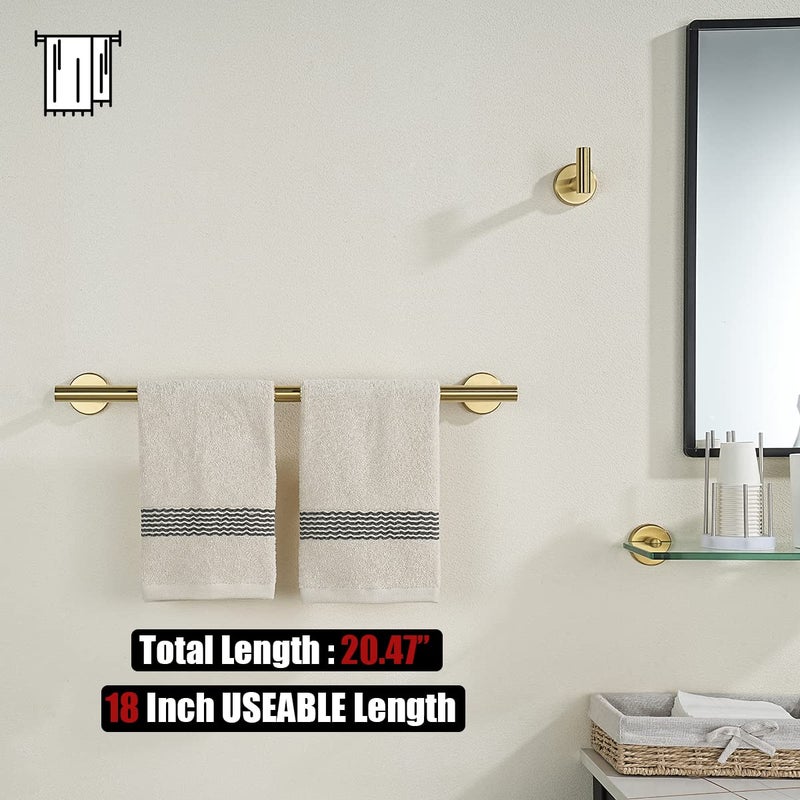 JQK Bath Towel Bar Brushed Gold, 18 Inch 304 Stainless Steel Thicken 0.8mm Towel Rack Bathroom, Towel Holder Wall Mount, Total Length 20.47 Inch TB110L18-BG - Image 3